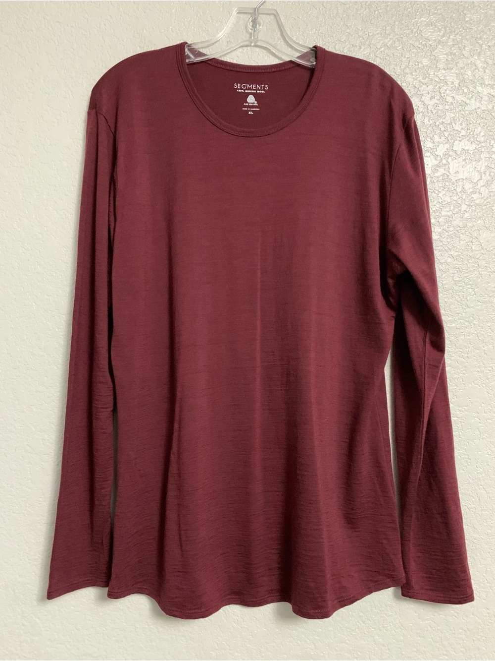 Segments Tee Top Womens XL Merino Wool Base Layer Long Sleeve Crew Burgundy